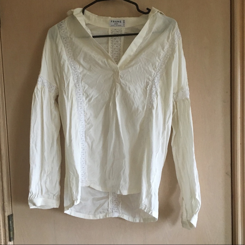 Frame  Denim Le Lace100% silk and lace white ivory charmeuse blouse XS - Picture 3 of 7